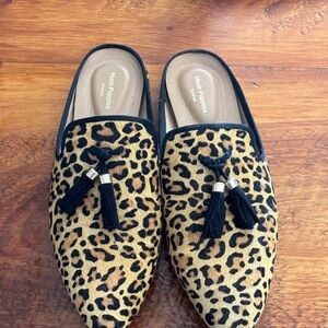 Hush Puppies Women's Leopard Print Mules with Black Tassels